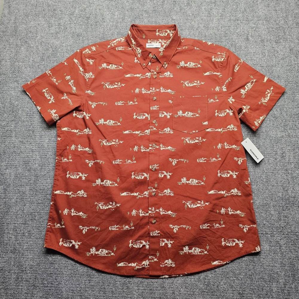 Sonoma Goods For Life Mens XL Desert Print Perfect Length Shirt Burnt Orange New